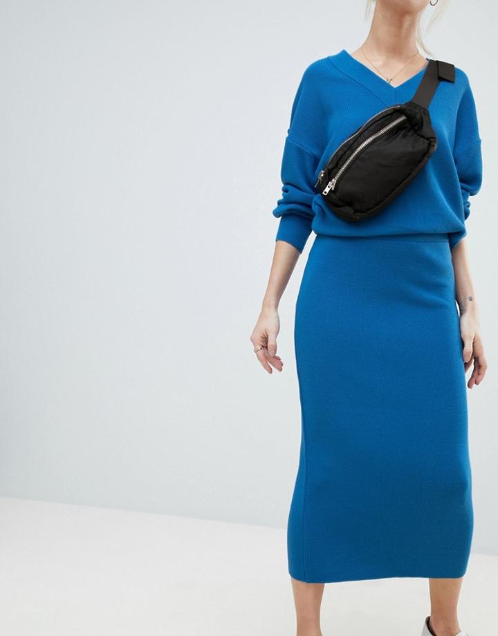 Asos Design Two-piece Skirt In Rib - Blue