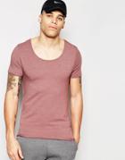 Asos Muscle T-shirt With Scoop Neck And Raw Edges In Brown - Marron Marl