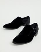 Asos Design Monk Shoes In Black Velvet With Black Sole - Black