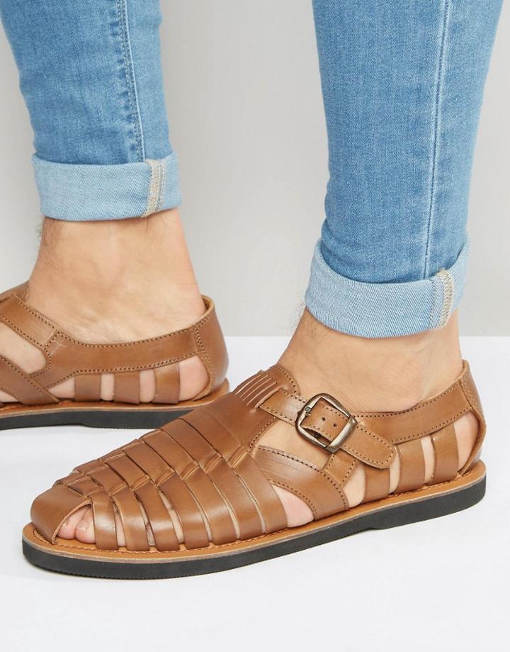 Kg By Kurt Geiger Woven Buckle Sandles In Tan Leather - Tan
