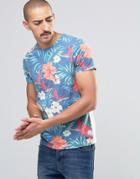 Jack & Jones T-shirt With All Over Floral Print - Blue