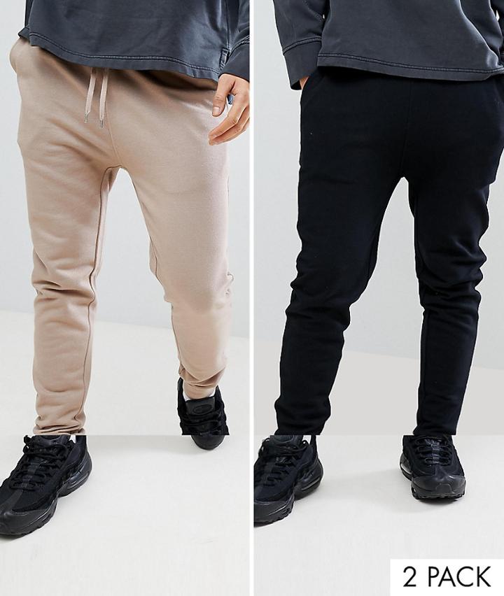 Asos Design Skinny Joggers 2 Pack Black/beige Save - Multi