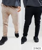 Asos Design Skinny Joggers 2 Pack Black/beige Save - Multi