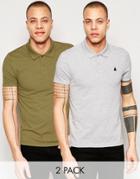 Asos Muscle Logo Pique Polo Gray/ Green Marl 2 Pack Save 18%