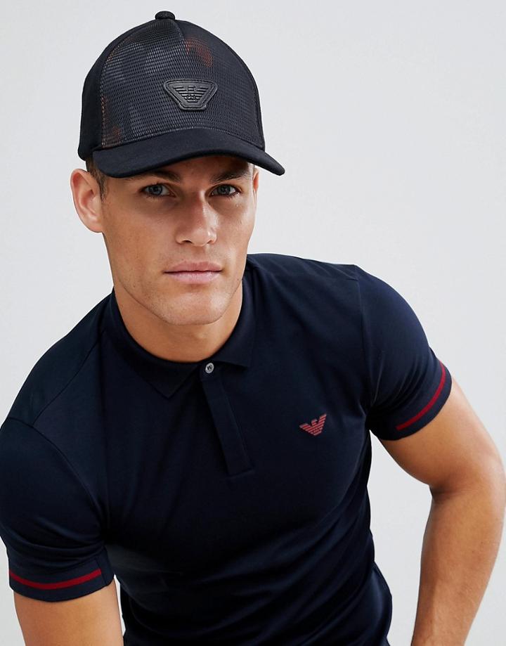 Emporio Armani Velour Logo Baseball Cap In Black - Black