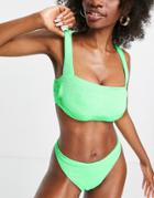 Asos Design Fuller Bust Mix And Match Crinkle Crop Bikini Top In Neon Green