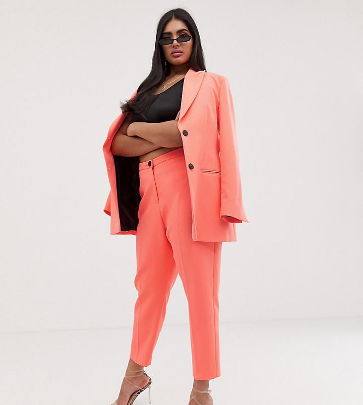 Asos Design Curve Fluro Pink Tapered Suit Pants - Pink