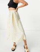 Monki Sigrid Button Through Midi Skirt With In Beige Spot Print - Beige-neutral