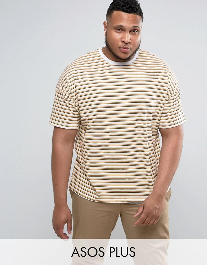 Asos Plus Oversized Retro Stripe T-shirt - White