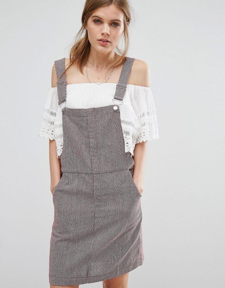 Suncoo Pinstripe Overall Dress - Red