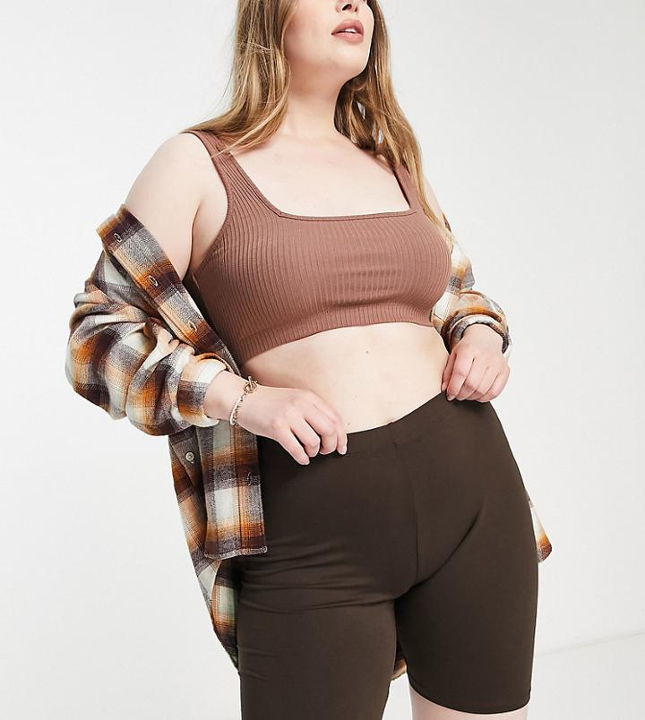 Asos Design Curve Basic Legging Shorts In Chocolate-brown