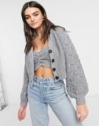 Skylar Rose Cropped Cardigan In Textured Knit Set-grey