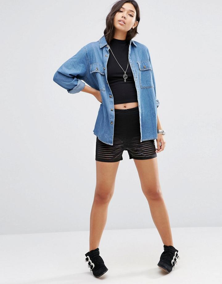 Asos Stripe Mesh Hot Pants - Black