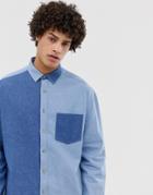 Asos Design Oversized 90's Style Denim Cut & Sew Shirt-blue