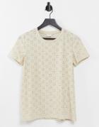 Jdy Broderie Scoop Neck T-shirt In Cream-white