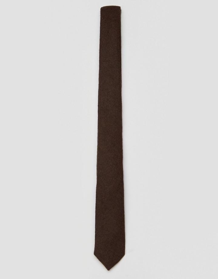 Asos Tie In Brown Wool Effect - Brown