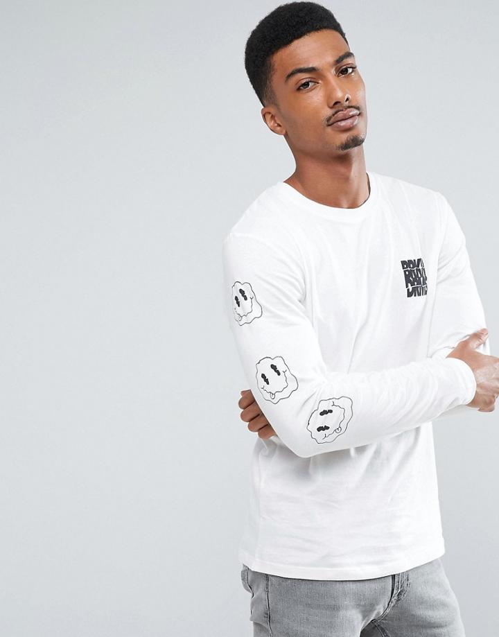 Jack & Jones Originals Long Sleeve T-shirt With Graphic And Arm Print - White