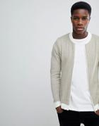 Asos Design Muscle Fit Knitted Bomber Jacket In Oatmeal Twist - Beige