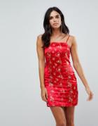 Parisian Floral Printed Satin Mini Dress - Red