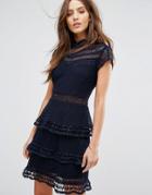Y.a.s Cap-sleeve Lace Dress - Navy