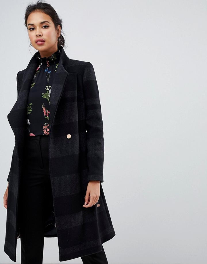 Ted Baker Narrla Stripe Long Wrap Coat - Black