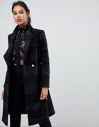 Ted Baker Narrla Stripe Long Wrap Coat - Black