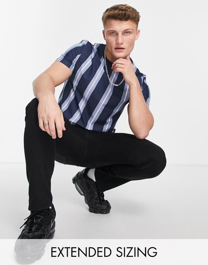 Asos Design Short Sleeve Vertical Stripe T-shirt In Navy And White