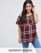 New Look Maternity Check Cold Shoulder Top - Red