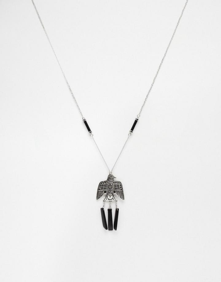 Asos Eagle Feather Necklace - Black