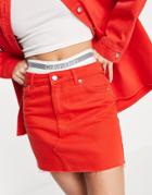 Topshop Cotton High Waisted Denim Skirt In Red - Part Of A Set - Red