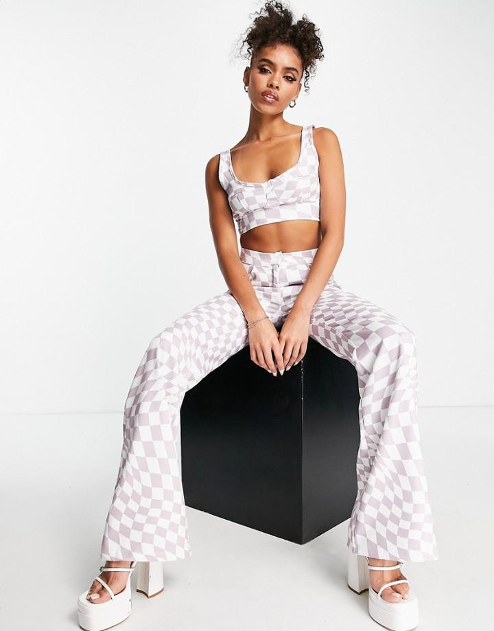 Rebellious Fashion Crop Top In Lilac Check - Part Of A Set-purple