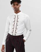 Asos Edition Regular Fit Satin Shirt With Embroidered Placket In White - White