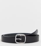 Asos Design Leather Skinny Belt In Black With Silver Circle Buckle - Black