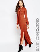 Asos Tall Maxi Dress With Pussy Bow Tie - Rust