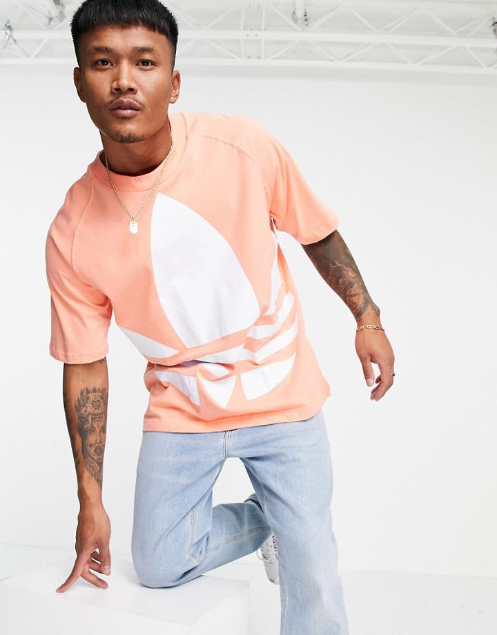 Adidas Originals Oversized Trefoil T-shirt In Coral-pink