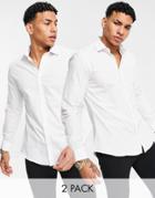 French Connection Plain 2 Pack Poplin Slim Fit Shirt-white