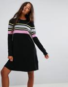 Asos Knitted Swing Dress With Bright Stripe - Multi