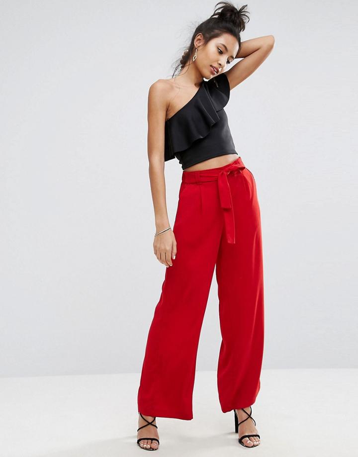 New Look Tie Front Wide Leg Pants - Red