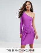 Naanaa Tall One Shoulder Wrap Front Mini Dress - Purple