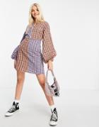 Asos Design Mixed Gingham Mini Dress-multi