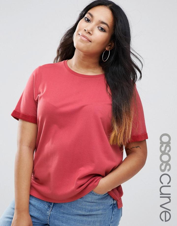 Asos Curve Lightweight Knitted Loop Back Sweatshirt - Red