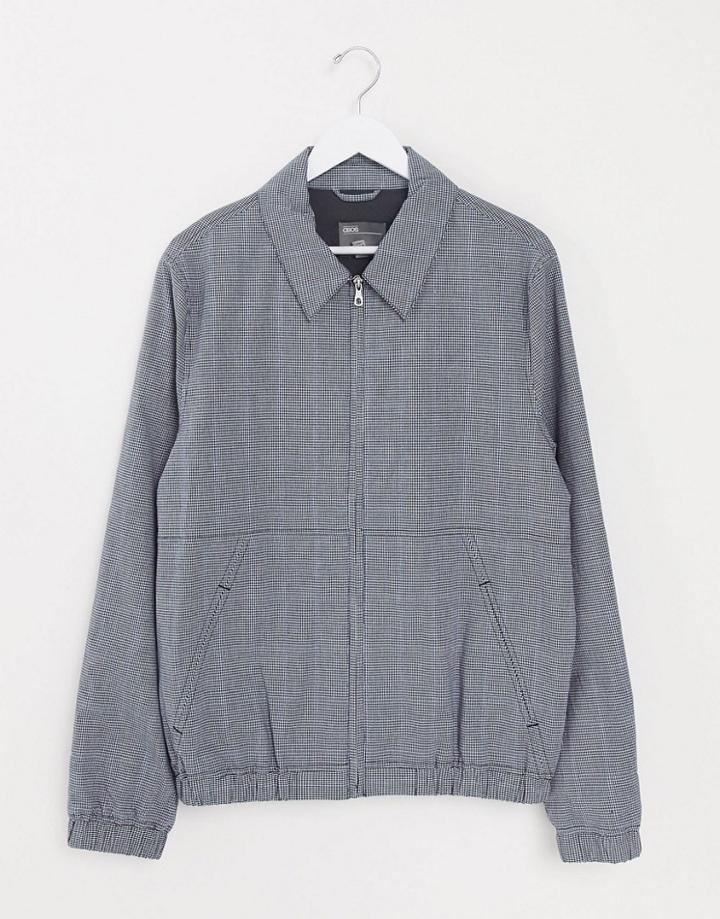 Asos Design Harrington Zip Through Jacket In Black And Gray Check