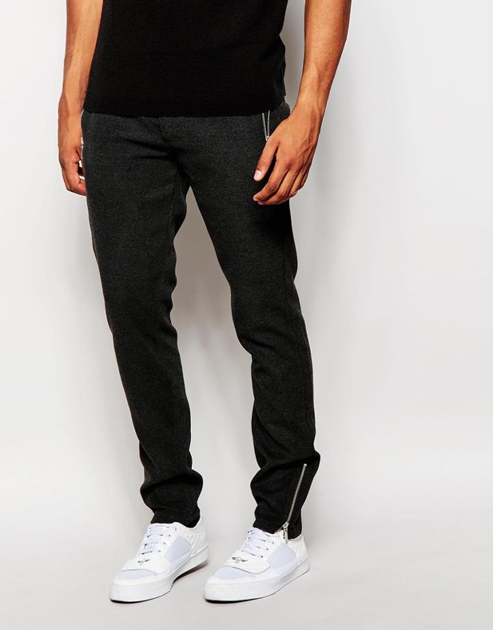 Asos Skinny Pants With Contrast Waistband - Gray