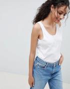 Asos Design Button Tank In Rib - White