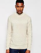 Asos Funnel Neck Sweater With Stitch Design - Ecru