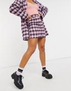 Heartbreak Button Front Tailored Mini Skirt In Pink And Black Plaid-multi