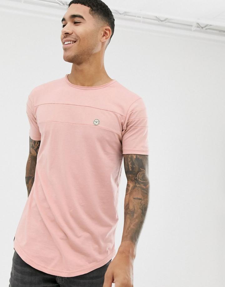 Le Breve Cut And Sew Longline Curved Hem T-shirt-pink