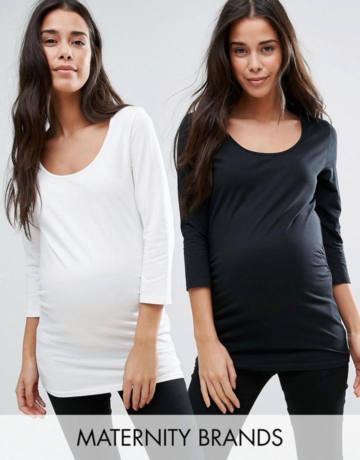 Mama. Licious 2 Pack 3/4 Sleeve Organic Jersey Top - Navy