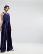 Tresophie Velvet Wide Leg Jumpsuit-blue