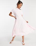 Closet London Short Fold Sleeve Shirt Midi Dress With Crystal Buttons In Pink